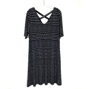 Chico’s Midi A-Line Dress Size 1 or S Black White Geometric Crisscross in Back